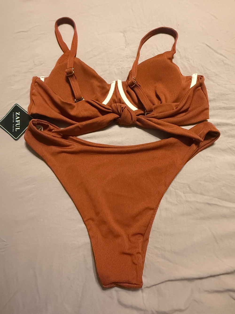 Zaful Rust Orange Ribbed Underwire Bikini Set - Picture 2 of 2